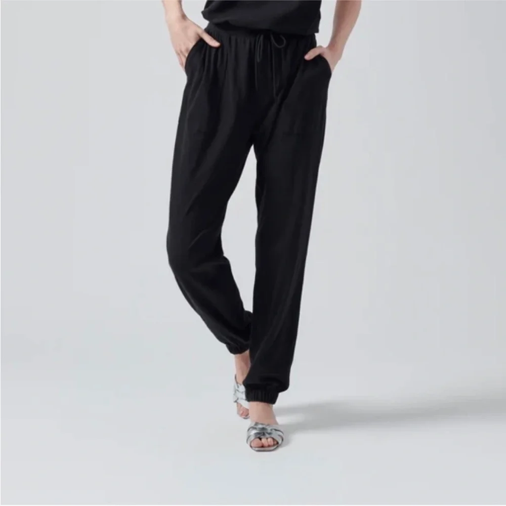 ATM High Torsion Black Drawstring Tank Muscle Sleeveless Casual Long Jumpsuit - Picture 3 of 11